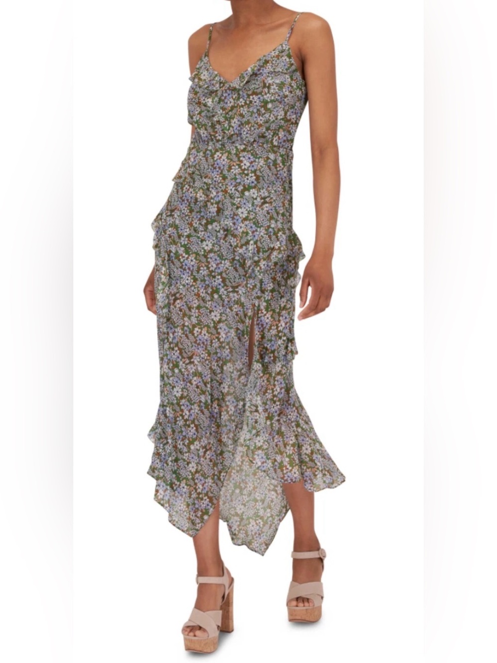 Veronica Beard Avenel‎ 100% Silk Floral Ruffle Midi Dress Size 8 NWT